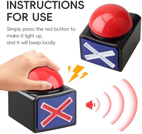 Close-up of the bright red LED light glowing on the quiz buzzer button top