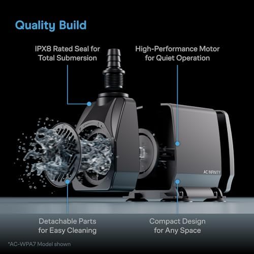 AC Infinity IP-X8 waterproof submersible pump underwater angle