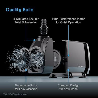 AC Infinity IP-X8 waterproof submersible pump underwater angle