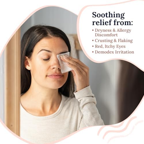 Individually wrapped CorneaCare eyelid wipes with tea tree oil and hyaluronic acid.