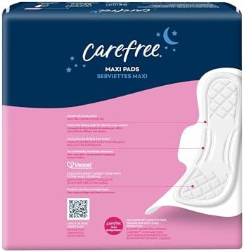 Carefree 28 count pack of unscented overnight feminine pads with wings.