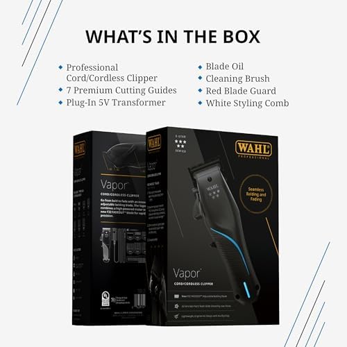 The premium black PVD and DLC coated high-carbon steel blades of the Wahl 5-Star Vapor trimmer.