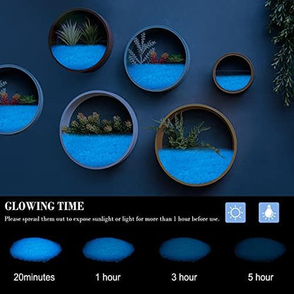 Diy craft project featuring blue glow stones and potted plants