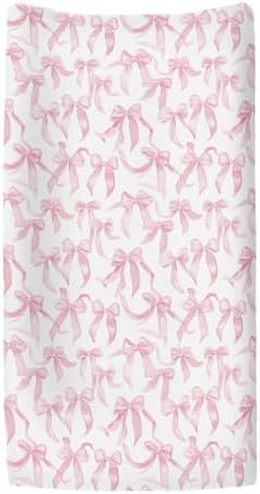 ZoUbqchY nursery sheet folded to show watercolor bow textile design.