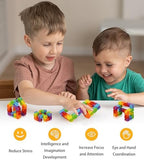 Ganowo twisty sensory puzzle pieces arranged into geometric shapes on a solid background