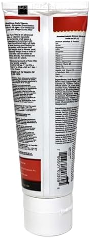Back side of Marshall Furo-Vite vitamin supplement showing ingredient list