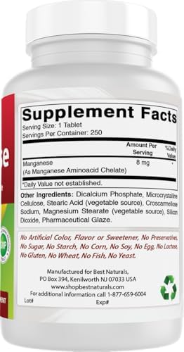 Best Naturals Manganese bottle back label with ingredients