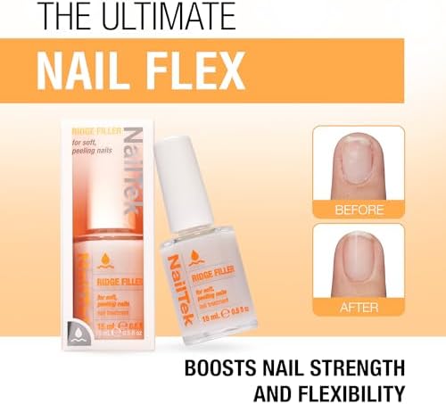 Nail Tek strengthening base coat for uneven ridges and surface imperfections.