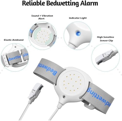 USB rechargeable bedwetting monitor with sensor clip and cable