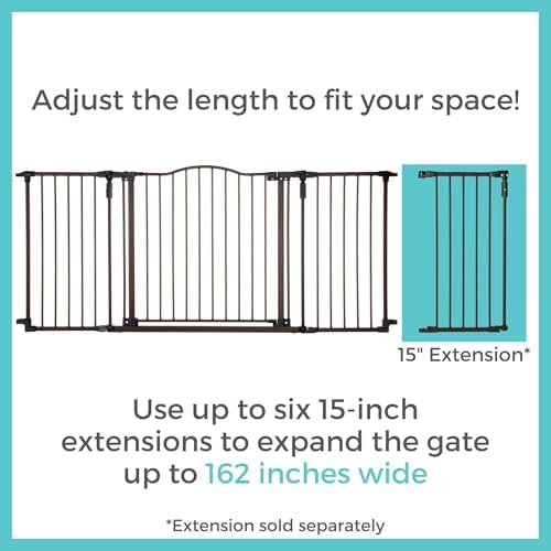 Matte bronze finish detail on the heavy-duty steel safety gate frame.