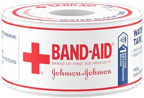 Side view of Band-Aid Water Block 100 percent waterproof adhesive tape roll