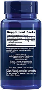 Life Extension Zinc Caps supplement facts and ingredient label