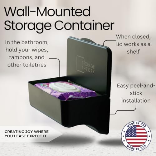 Storage Theory bathroom organizer showing wipes being dispensed