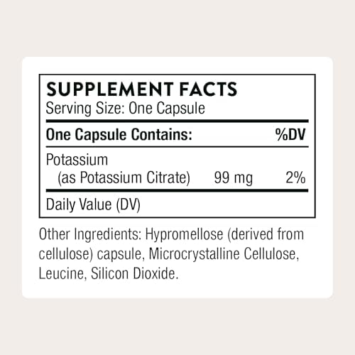 Thorne Potassium Citrate supplement bottle label details