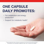 Back label of Metagenics L-Carnitine capsule bottle with nutritional facts and directions