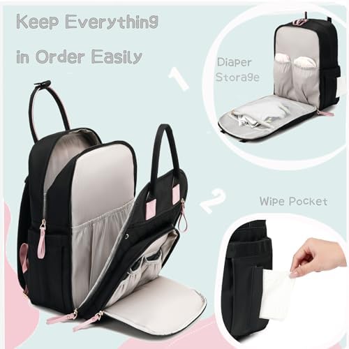 Loradi travel nappy bag interior view showing multi-compartment organization