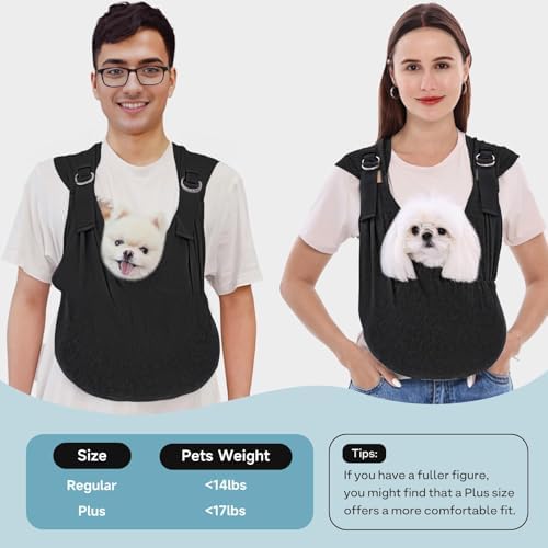 Breathable cotton pet chest pack side view on a person walking