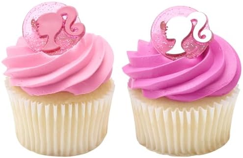 Close up of pink glitter Barbie silhouette rings