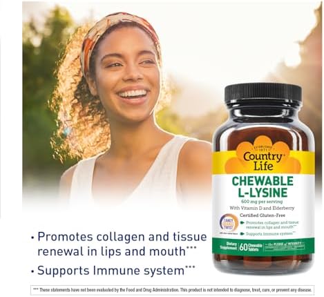 Country Life Chewable L-Lysine ingredients list and directions panel
