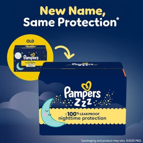 Pampers ZZZ Overnight Diapers 36 count pack displaying size seven weight guidelines