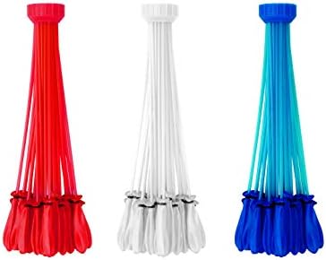 Patented O ring technology on multi colored rapid fill water balloons close up view