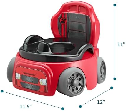 Toddler using race car themed training toilet