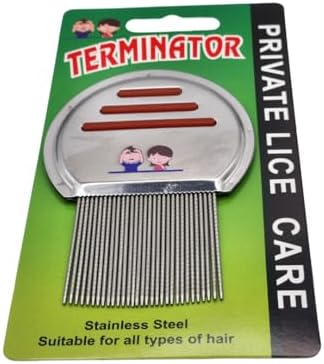 Ergonomic handle of a metal nit comb for comfortable grip.