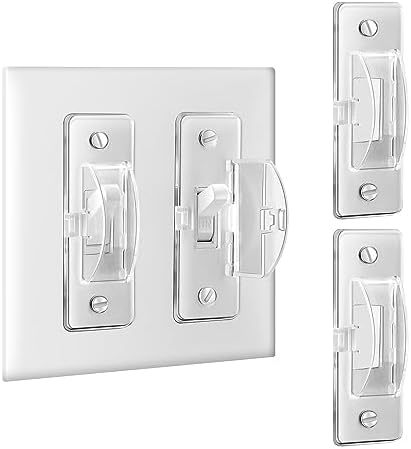 Close up of Roxiuc clear switch guard on wall plate
