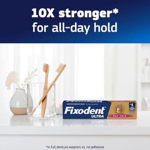 Denture adhesive ultra max hold securing partial dentures firmly during meals