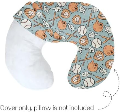Detailed view of HawSkgFub baseball sport pattern on nursing pillow slipcover