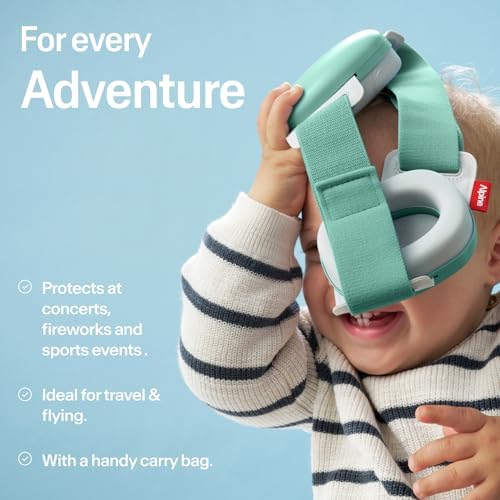 Alpine Muffy Baby Comfort earmuffs demonstrating safety fit