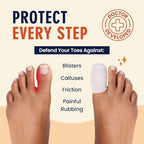 Close up of white gel toe caps showing stretchable and flexible texture.