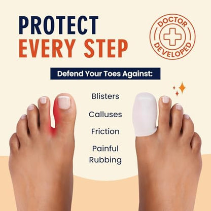 Close up of white gel toe caps showing stretchable and flexible texture.
