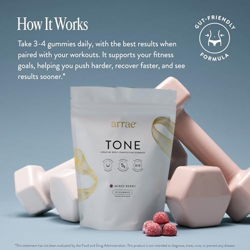 Arrae Tone creatine gummies nutritional facts and ingredients label.