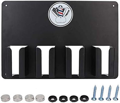 TMISHION professional barber station rack displaying partitioned compartments for clippers and styling brushes.