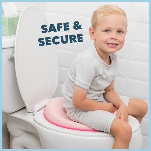 Lightweight toddler friendly toilet topper seat in pink color for girls