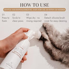 No-rinse soothing and moisturizing paw cleaner being wiped off with a dry cloth.