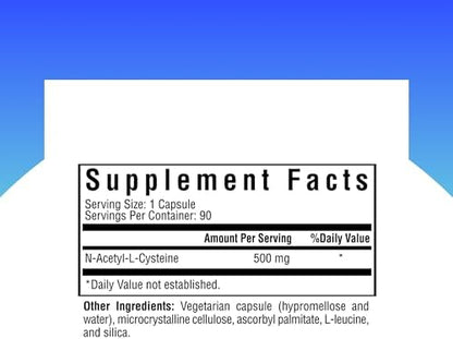 Back label of Seeking Health NAC showing 500 mg ingredient facts.