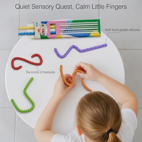 Close up of flexible sensory fidget sticks showing textures