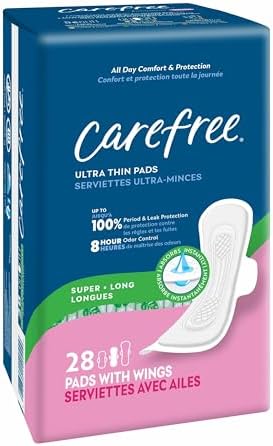 Side view of Carefree 3 pack bundle showing super long length pads with wings.