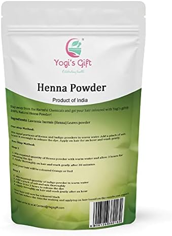 Back label of chemical-free herbal henna detailing the pure Lawsonia inermis ingredients.