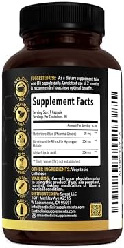 Earth Elixir Methylene Blue with Alpha Lipoic Acid side label detailing pure ingredients