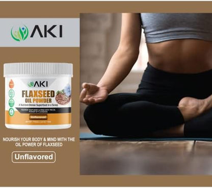 Aki Organic flaxseed oil container highlighting antioxidant rich lignans