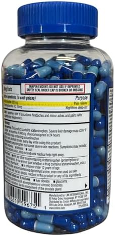 Authentic USA imported Kirkland Signature Acetaminophen PM large 375 count bottle.