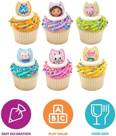 Children wearing Gabby's Dollhouse character rings as party favors