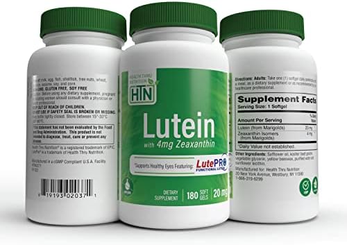 Health Thru Nutrition Lutein bottle side view showing quality seals