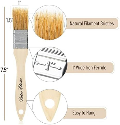 Ergonomic wooden handle design of the Bates Choice painting and staining brush set.