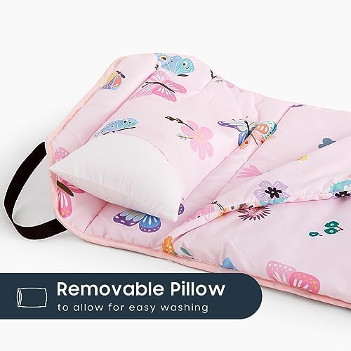 Wake In Cloud toddler roll up bedding bundle with integrated carry handle and name tag