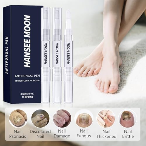 Three pack of antifungal nail pens showing twist applicator tip