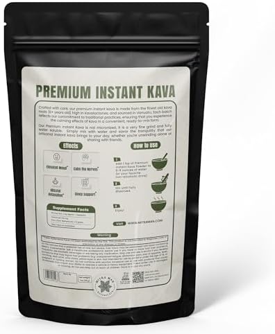 Water soluble instant kava powder by MitraMan Botanicals displaying fine texture for easy mixing
